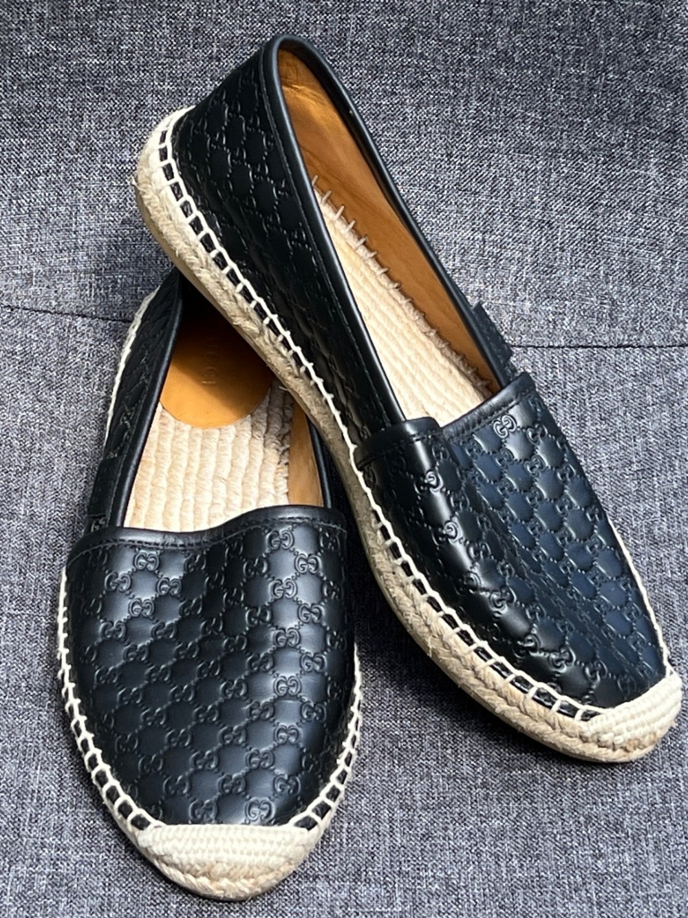 Gucci Microguccissima Signature Espadrilles 37 7 7.5 Calfskin Black Leather Shoe - Picture 2 of 16